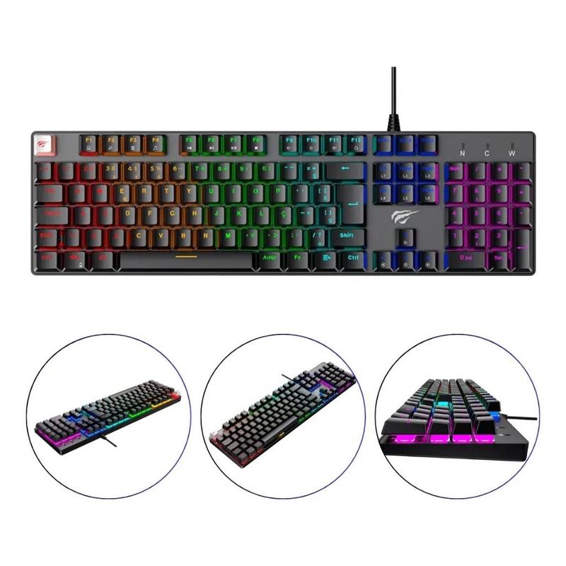 Teclado Mecânico Gamer Havit KB432LPB Rgb Abnt2 Com Fio