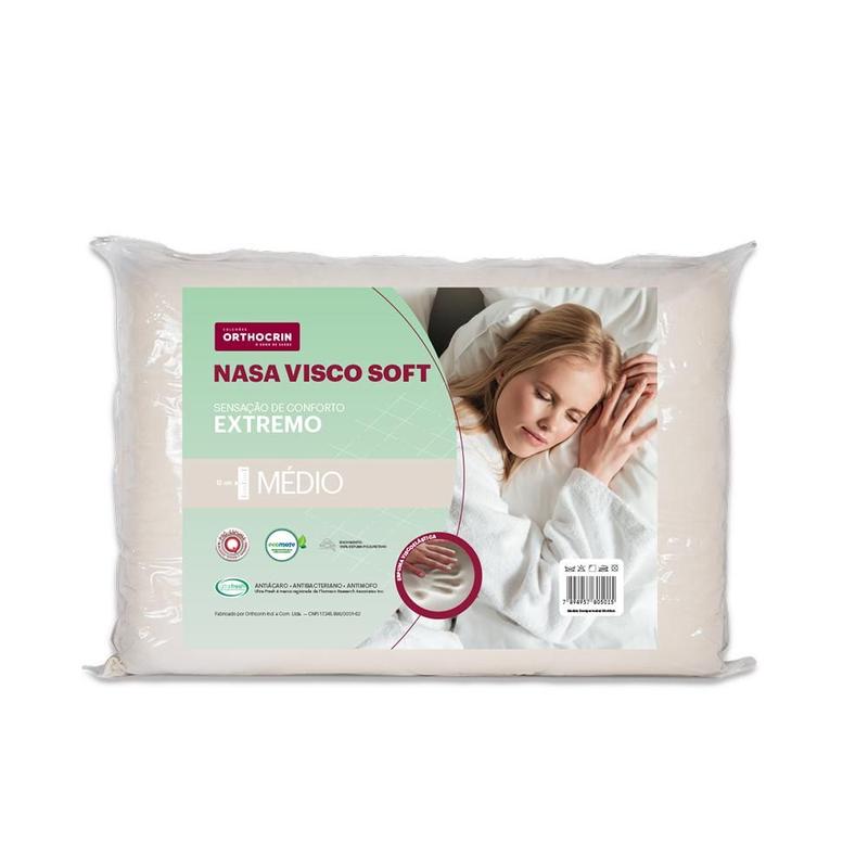 Travesseiro Nasa Espuma Viscoelástica Médio Orthocrin Visco Soft 48x68x12 Tecido Antialérgico Respirável Toque Macio