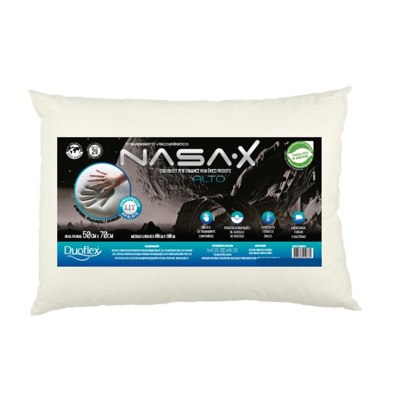 Travesseiro NASA X Alto Duoflex 13cm Altura Viscoelástico Capa Algodão