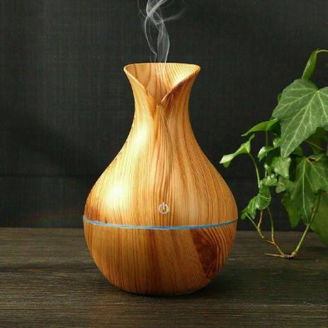 Umidificador Ultrassônico Usb Madeira Difusor Aroma Led Formato Vaso