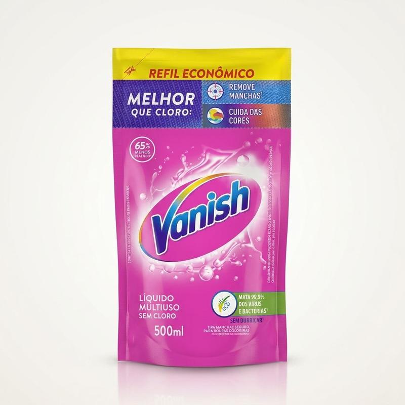 Vanish Refil Líquido Multiuso Sem Cloro 500ml Tira-Manchas Roupas Brancas e Coloridas
