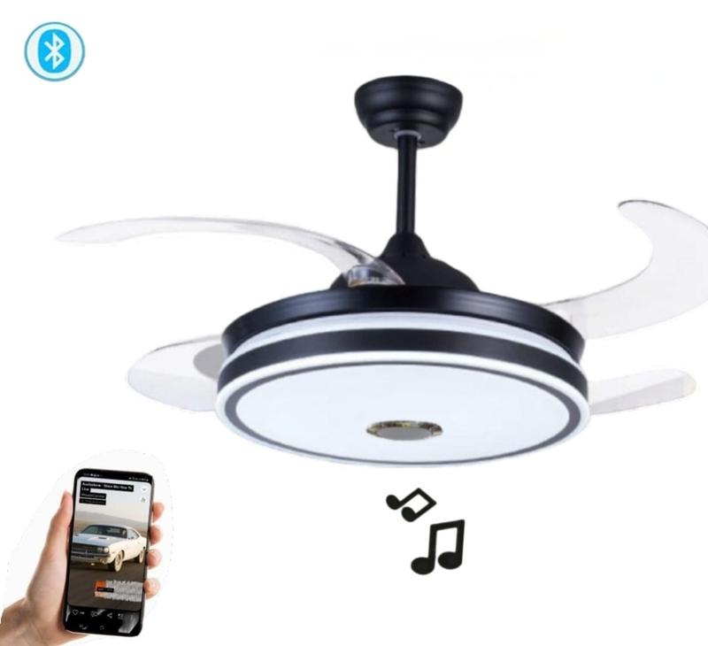 Ventilador De Teto 4 Pás Retrátil Com Controle, som e Bluetooth