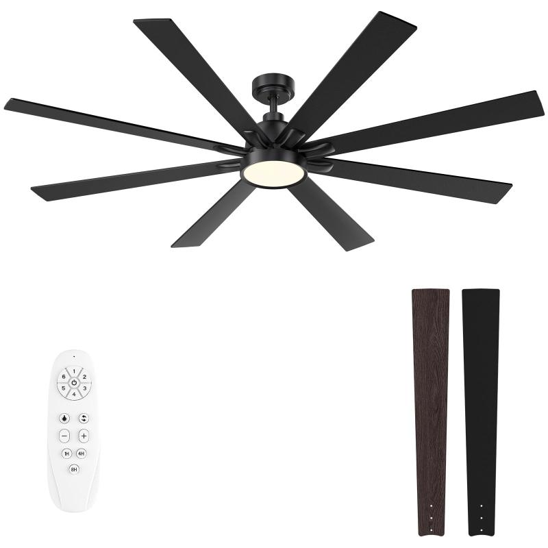 Ventilador de teto Autoday 62" 8-Blade Matte Black Wood LED Remote