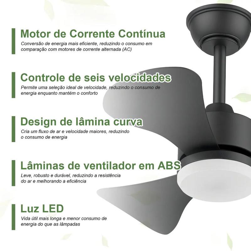 Ventilador de Teto FANSVENTO Preto 71cm LED Bivolt