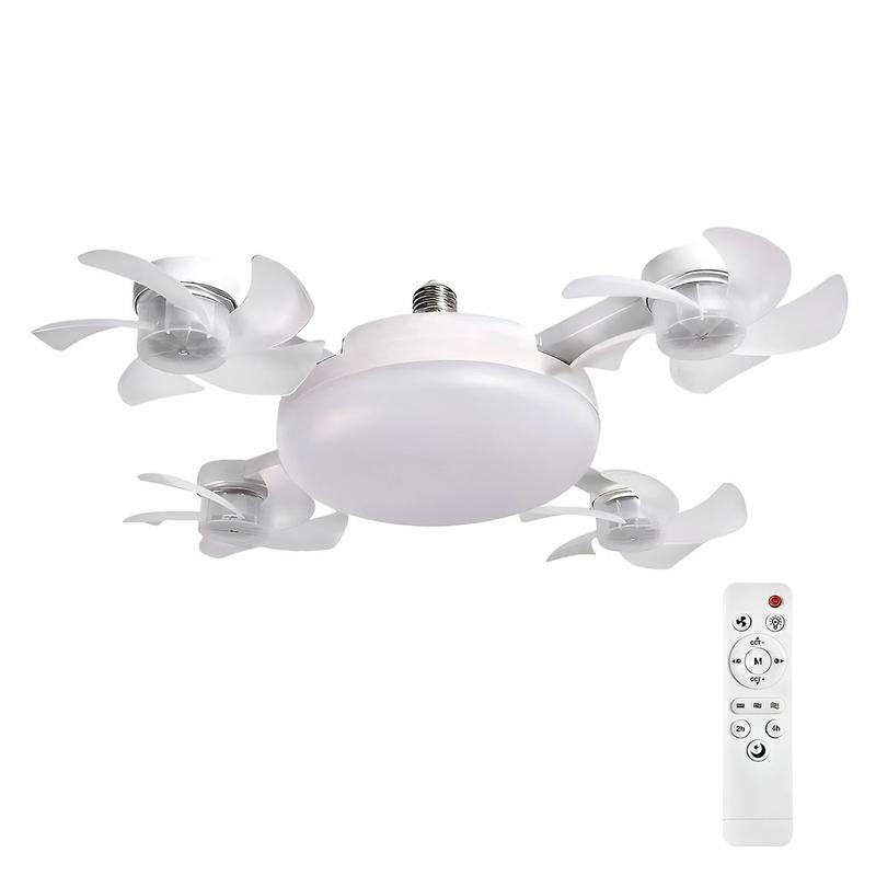 Ventilador de Teto Luminária Bivolt com Controle Remoto Lâmpada LED 50W Silenciosa 4 Turbinas
