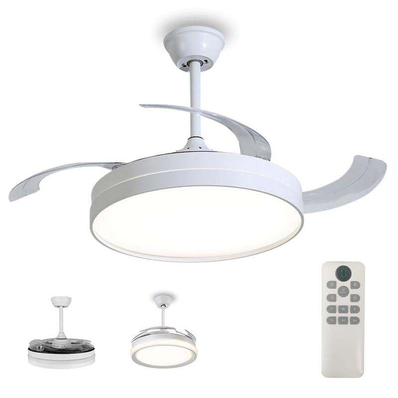 Ventilador Lampada de Teto Led 3 em 1 Grande Retratil Ajustavel Controle Remoto Sala Quarto Casa Escritorio Trabalho Recepçao Moderno Silencioso Poten