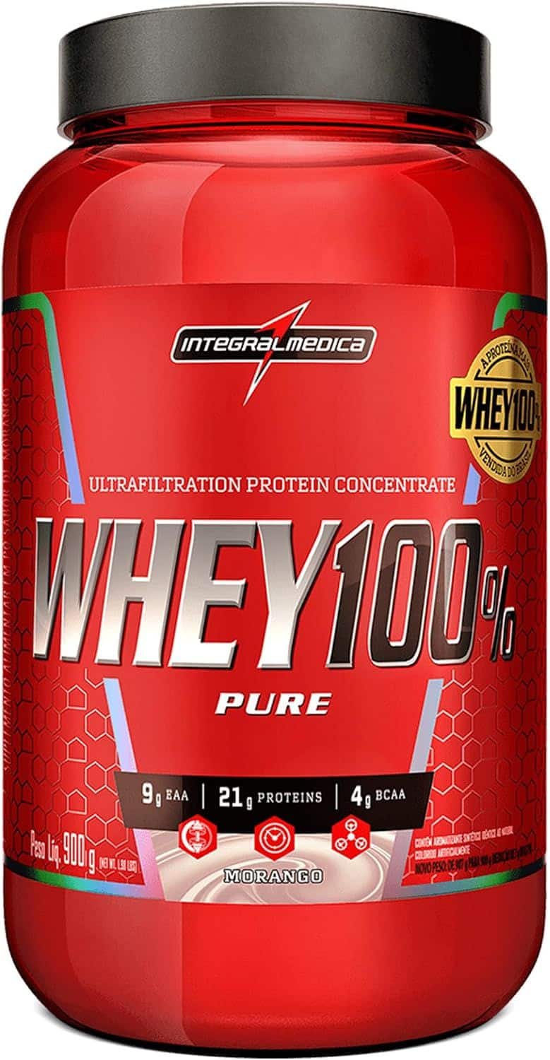 Whey proten integralmedica whey 100% pote 900g - sabor morango