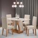 Conjunto de Sala de Jantar com Mesa 120x80cm Tampo em Vidro e 4 Cadeiras Cor Mel/Off White Inovare Bege