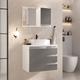 Conjunto Gabinete Banheiro Completo Prisma 60cm - Branco / Cinza