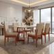 Conjunto Mesa com Vidro Pés Madeira Maciça 6 Cadeiras Madeira Dakota Tecido A40