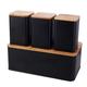 Conjunto Porta Pão com 3 Potes de Metal e Tampa de Bambu Preto