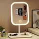 Espelho Maquiagem LED Recarregável 3 Cores de Luzes Touch Linear Ajustável Base Porta Jóias