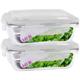 Kit 2 Potes Tampa Hermetica 4 Travas Retangular Vidro 640ml