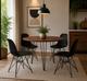 Mesa de Jantar Redonda 90cm Amêndoa Clips 3 Pés com 4 Cadeiras Eames Eiffel Pretas Ferro Preto