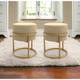 Puffs Luxo Estofado Linho Bege com Aço Dourado kit 2 Banqueta Decorativa para Sala Quarto Escritório Penteadeira Elegant