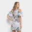 Vestido Yutz Curto Open Shoulder Navy Floral Babados