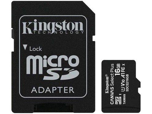 Cartão de Memória 16GB Micro SD Kingston 10 - com Adaptador SD Canvas Select Plus SDCS2