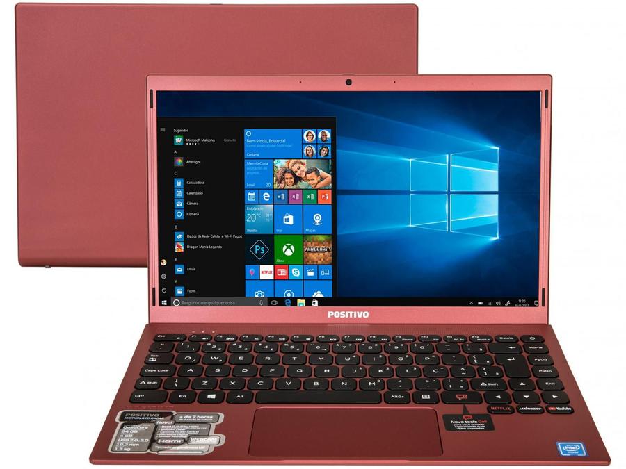 Notebook Positivo Motion Red Q464C Intel Atom - Quad-Core 4GB 64GB eMMC 64GB Nuvem 14,1" LED