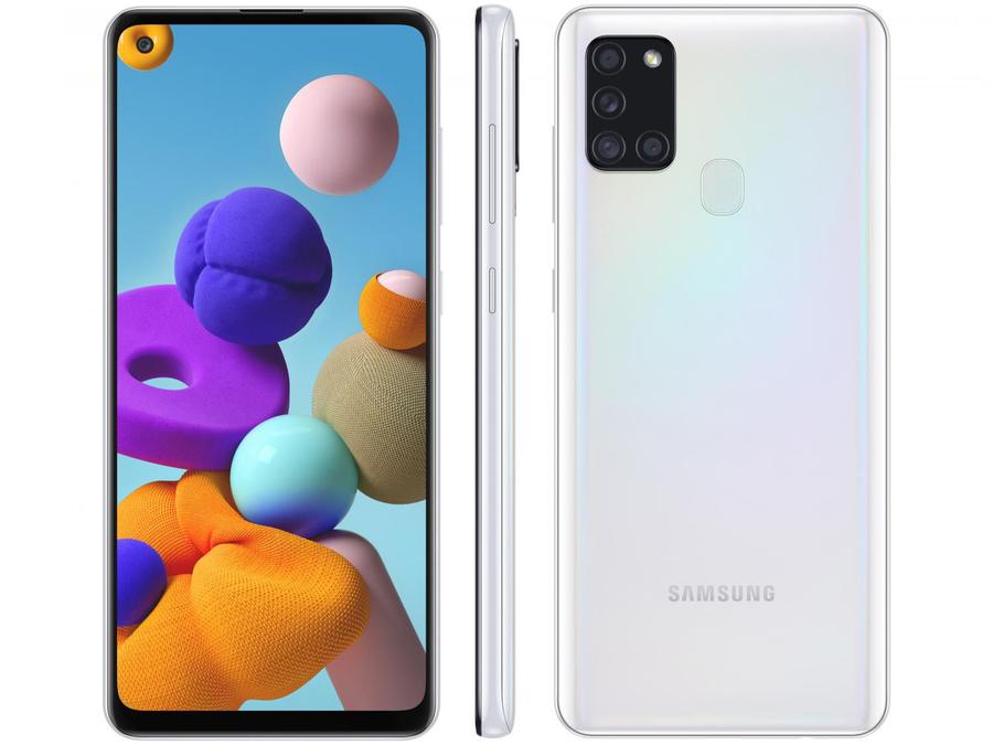 Smartphone Samsung Galaxy A21s 64GB Branco 4G - 4GB RAM 6,5" Câm. Quádrupla + Selfie 13MP