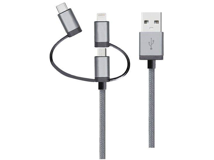 Cabo 3 em 1 Lightning Micro USB e USB-C - Geonav LMC31GR