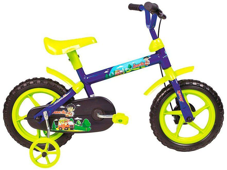 Bicicleta Infantil Aro 12 Verden Jack - Azul e Verde Limão com Rodinha