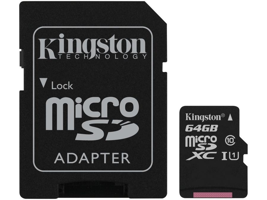 Cartão de Memória 64GB Micro SD Kingston Classe 10 - com Adaptador Canvas Select