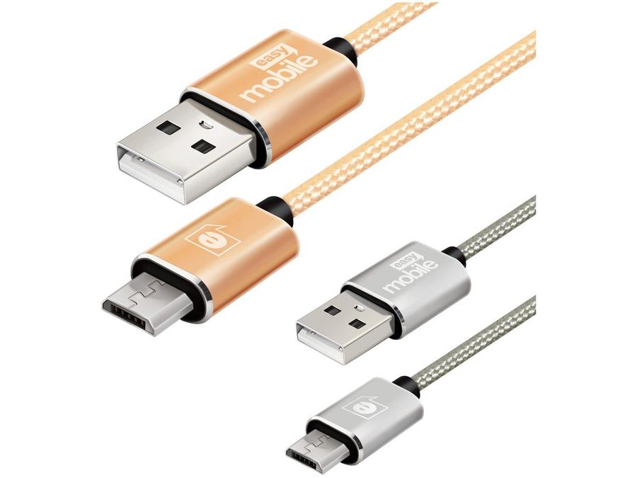 Cabo Micro USB 1m e 2m Carga Rápida - Easy Mobile CBPROMMI2DD 2 Unidades
