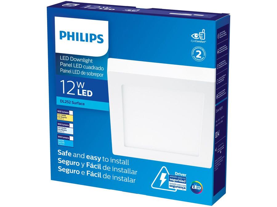 Plafon de Sobrepor Quadrado Branco - com Lâmpada Integrada LED 12W Philips DL252