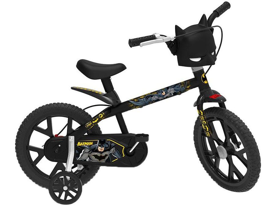 Bicicleta Infantil Aro 14 Bandeirante Batman Preta - com Rodinhas
