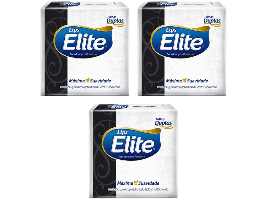 Kit Guardanapo Folha Dupla Elite Lips 50 Unidades - 3 Pacotes