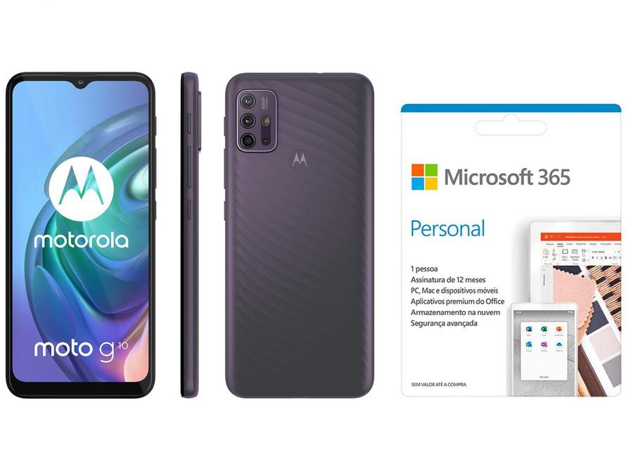 Smartphone Motorola Moto G10 64GB Cinza Aurora - 4G 4GB RAM + Microsoft 365 Personal 1TB OneDrive