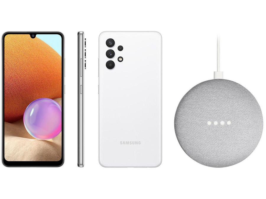 Smartphone Samsung Galaxy A32 128GB Branco 4G - 4GB RAM + Nest Mini 2ª geração Smart Speaker