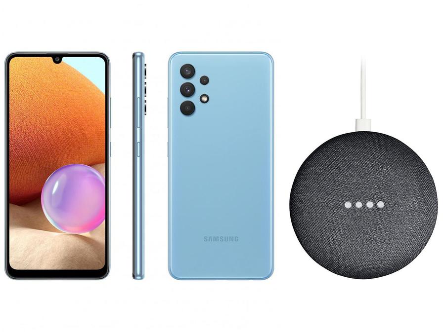 Smartphone Samsung Galaxy A32 128GB Azul 4G - 4GB RAM + Nest Mini 2ª geração Smart Speaker