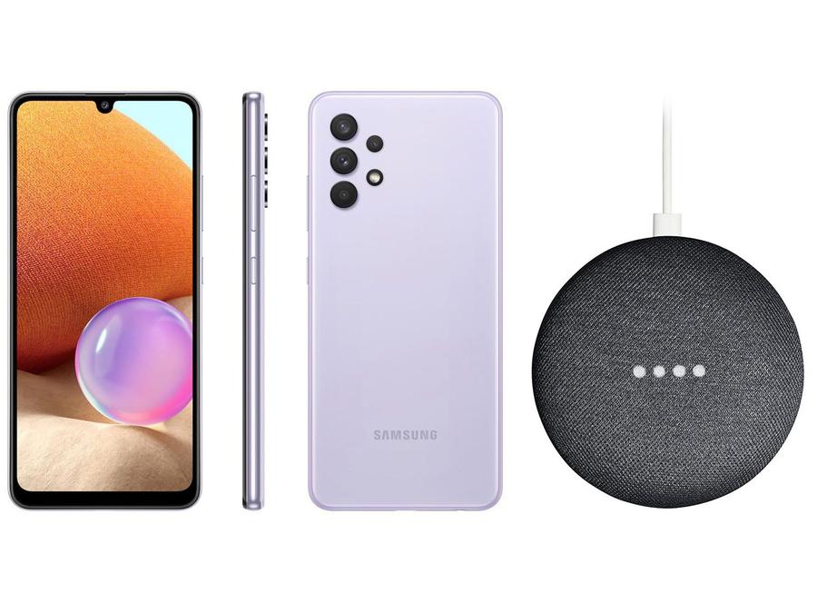 Smartphone Samsung Galaxy A32 128GB Violeta 4G - 4GB RAM + Nest Mini 2ª geração Smart Speaker