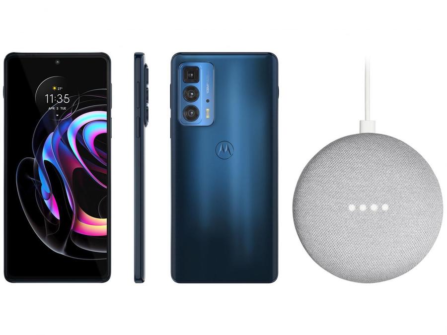 Smartphone Motorola Edge 20 Pro 256GB Azul 5G - 12GB RAM + Nest Mini 2ª geração Smart Speaker
