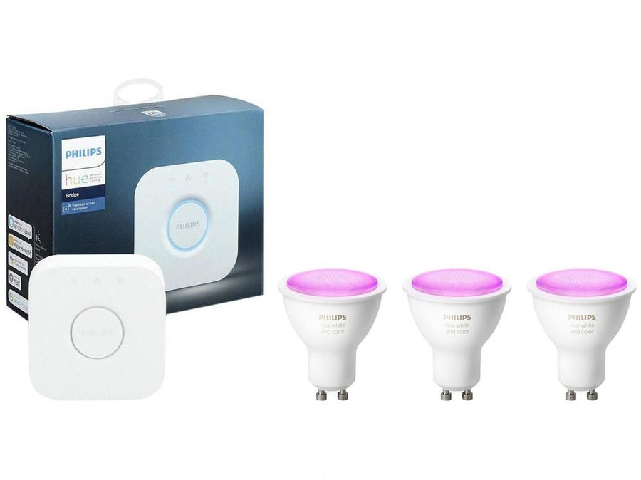 Kit Casa Inteligente Philips Hue com Controle - e 3 Lâmpadas GU10 127V