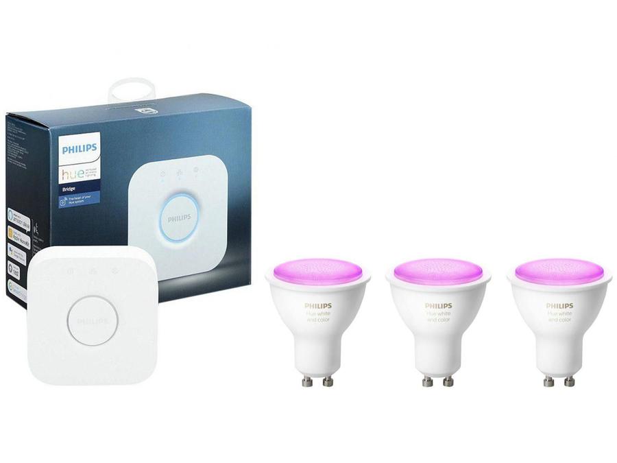 Kit Casa Inteligente Philips Hue com Controle - e 3 Lâmpadas GU10 220V