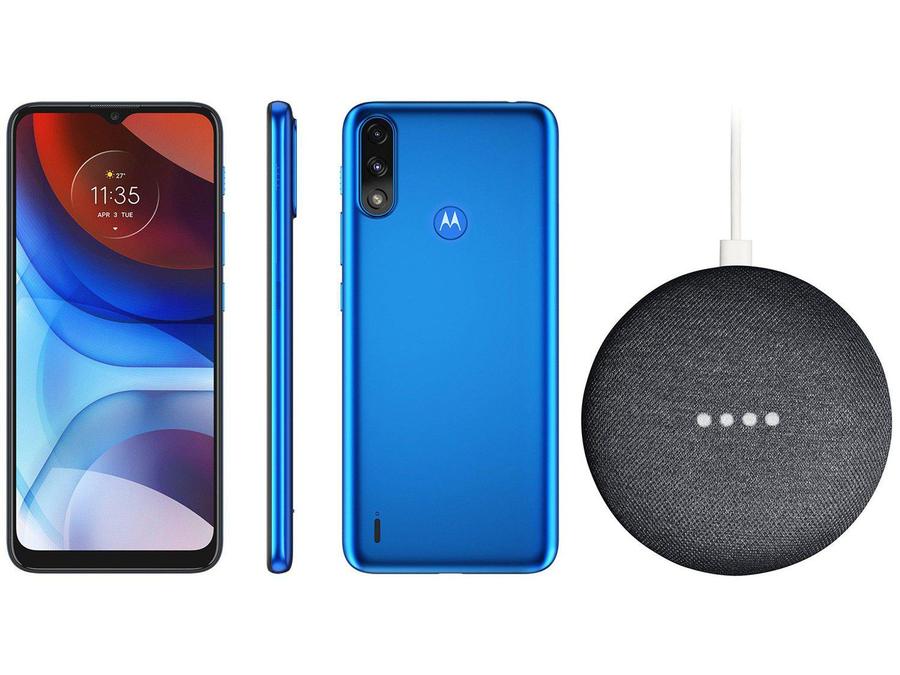 Smartphone Motorola Moto E7 Power 32GB Azul - 2GB RAM + Nest Mini 2ª Geração Smart Speaker