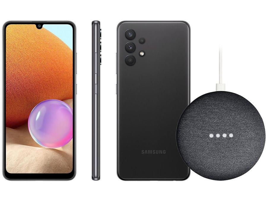 Smartphone Samsung Galaxy A32 128GB Preto 4G - 4GB RAM + Nest Mini 2ª geração Smart Speaker
