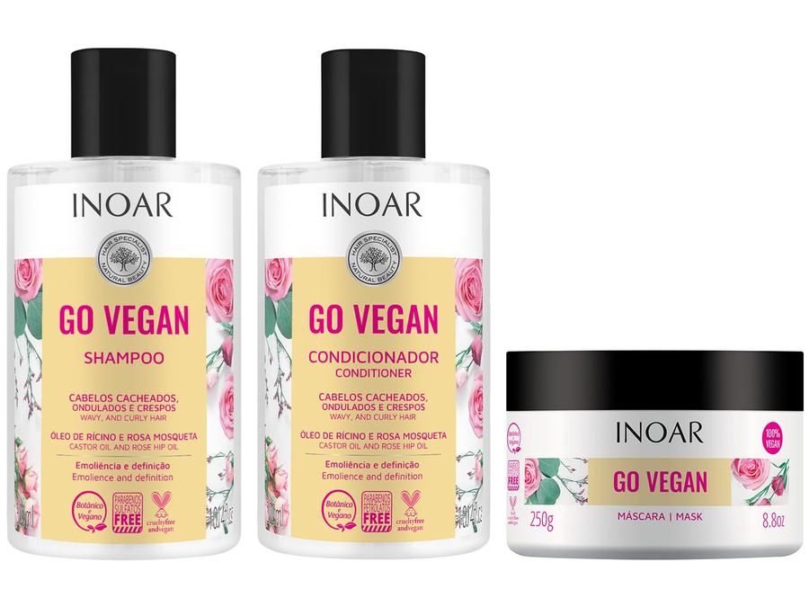 Kit Inoar Go Vegan Cacheados - Shampoo + Condicionador + Máscara