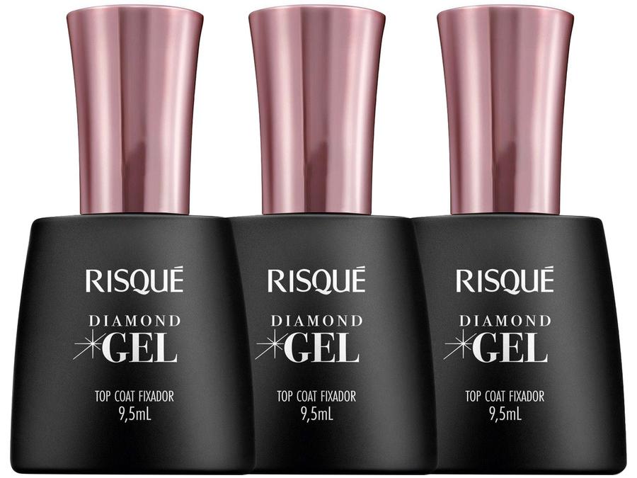 Kit Top Coat Risqué Diamond Gel Fixador Cremoso - Hipoalergênico 9,5ml 3 Unidades