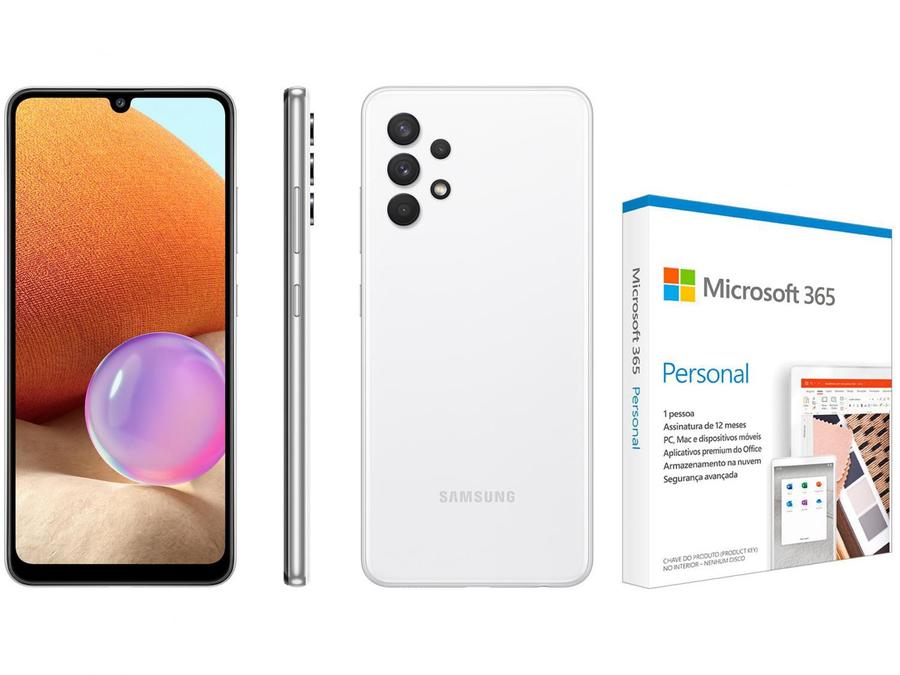 Smartphone Samsung Galaxy A32 128GB Branco 4G - 4GB RAM + Microsoft 365 Personal Office 365 1TB