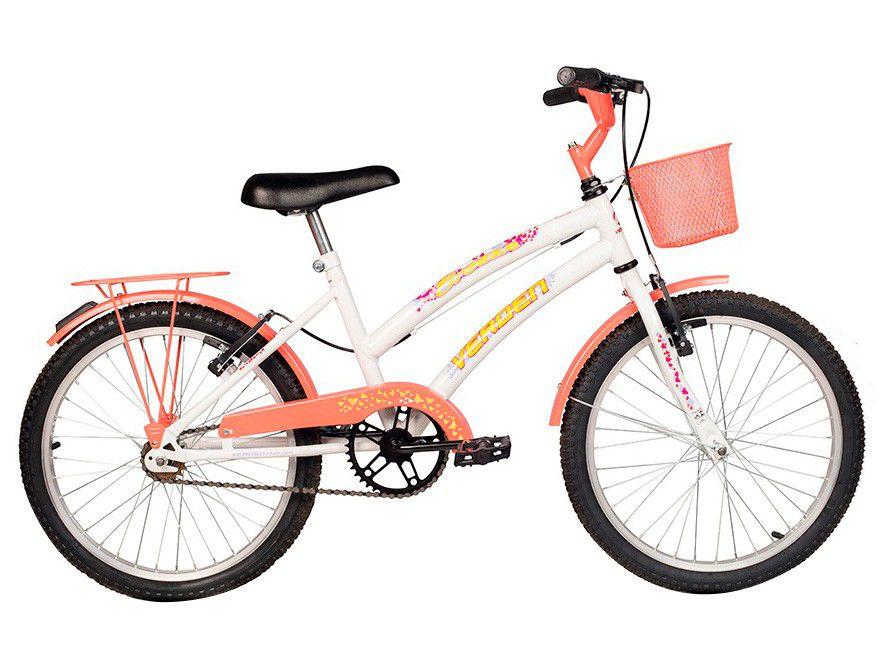 Bicicleta Infantil Aro 20 Verden Breeze - Branco e Salmão com Cesta Freio V-Break