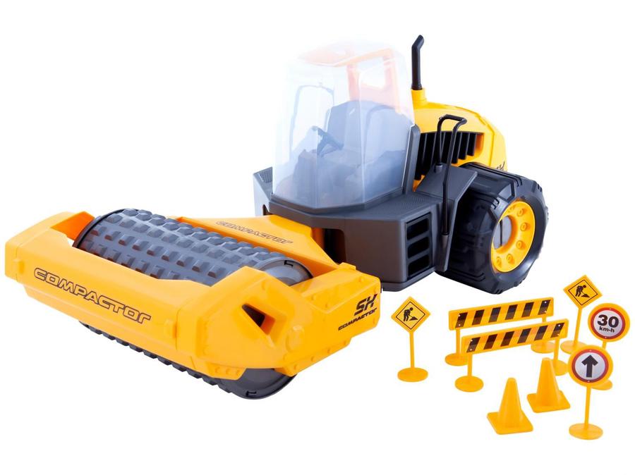 Trator Rolo Compactador Construction Machines - Compactor Roda Livre Usual Brinquedos