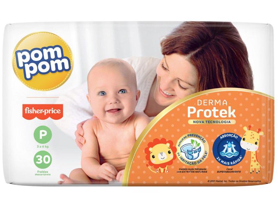 Fralda Pom Pom Fisher-Price Derma Protek - Tam. P 3 a 6kg 30 Unidades
