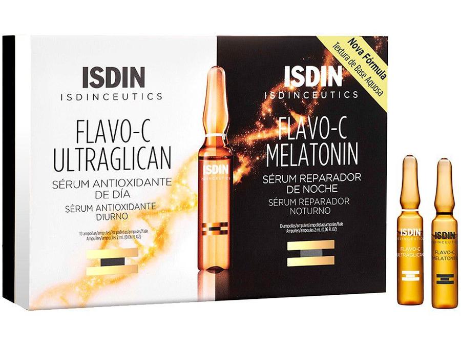 Sérum Facial Anti-idade ISDIN Isdinceutics - Flavo-C Ultraglican + Flavo-C Melatonin 20 Ampolas