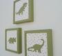 Imagem de 03 Quadros Dinossauros D197 Quarto Menino Parede Decoração Verde E Cinza