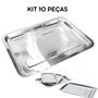 Imagem de 10 Bandejas Inox Rasa Retangular 30 X 40 Servir-Kit 10 Peças