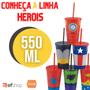 Imagem de 10 Copos Infantis Super Heróis 550ml c/ Tampa e Canudo Usual