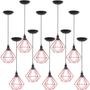 Imagem de 10 Pendentes Aramado Diamante Luminária Lustre P Teto Retrô Vintage Industrial Balcão Vermelho